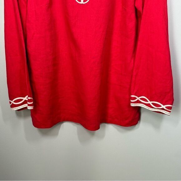 Talbots Womens 100%‎ Linen Tunic Top Size S Petite Red Embroidered Trim Beach - Picture 5 of 12